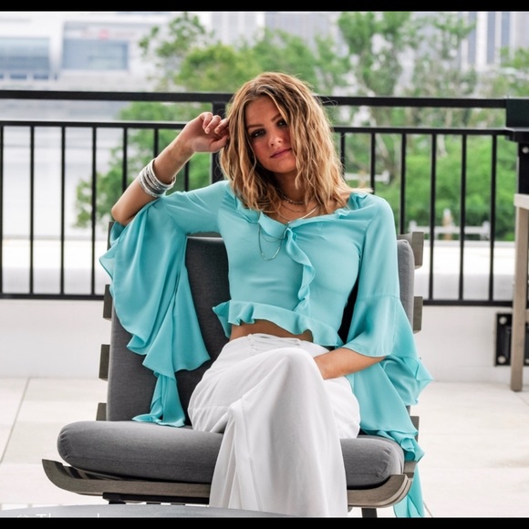 Ruffled Crop Top w/ Cascading sleeves - Picture 3 of 7